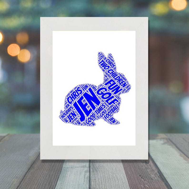 Personalised Rabbit Word Art A4 and A3 Framed Customizable Bunny Print
