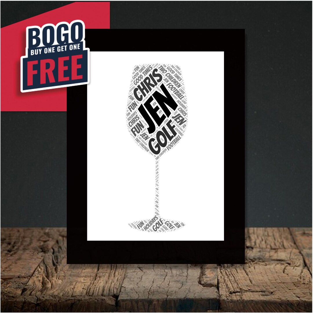 Personalised White Wine Glass Word Art Unique A4 and A3 Framed Gifts