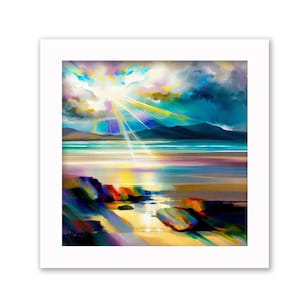 Luskentyre beach on the Isle of Harris colourful print 10x10 inches framed (black or white wood)