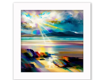 Luskentyre beach on the Isle of Harris colourful print 10x10 inches framed (black or white wood)