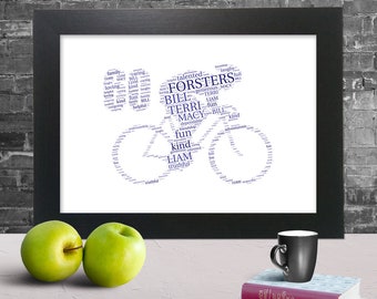 Personalised Bike 60th word art print