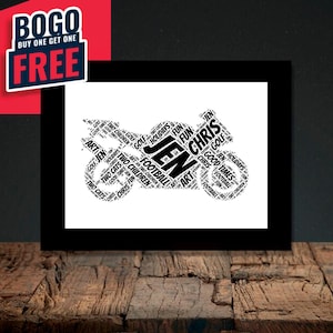 Personalised Motorbike Word Art - Unique A4 and A3 Framed Gift Idea for Motorcycle Enthusiasts