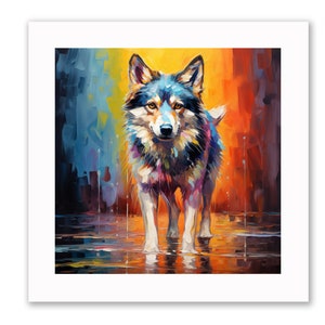 Husky Dog colourful print 10x10 inches framed (black or white wood)