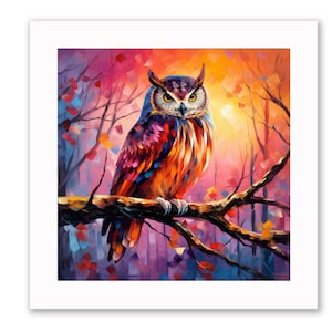 Owl print 10x10 inches framed (black or white wood)