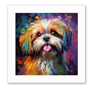 Shih tzu dog  colourful print 10x10 inches framed (black or white wood)