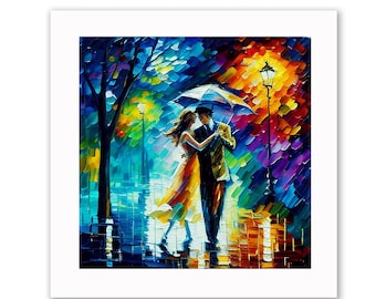 Dancing in the rain colourful print 10x10 inches framed (black or white wood)