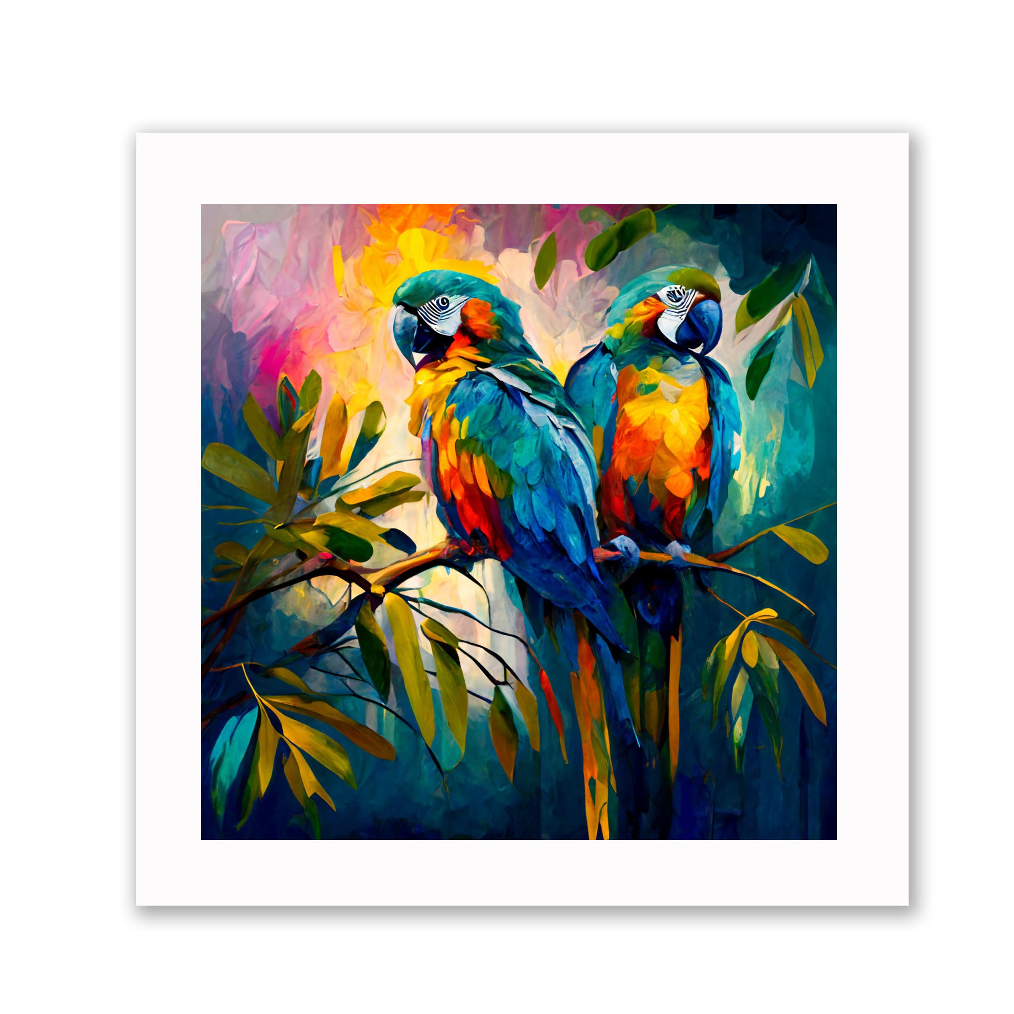 Colourful Parrot print 10x10 inches framed (black or white wood)