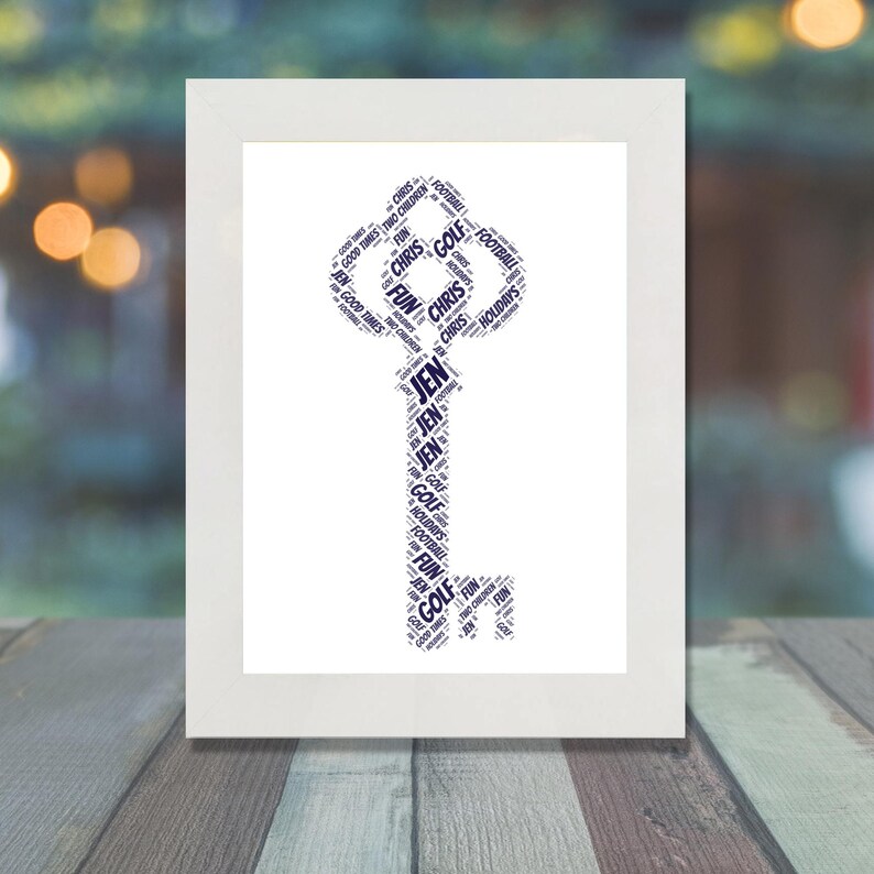 Personalised Door Key Word Art Unique A4 and A3 Framed Prints for