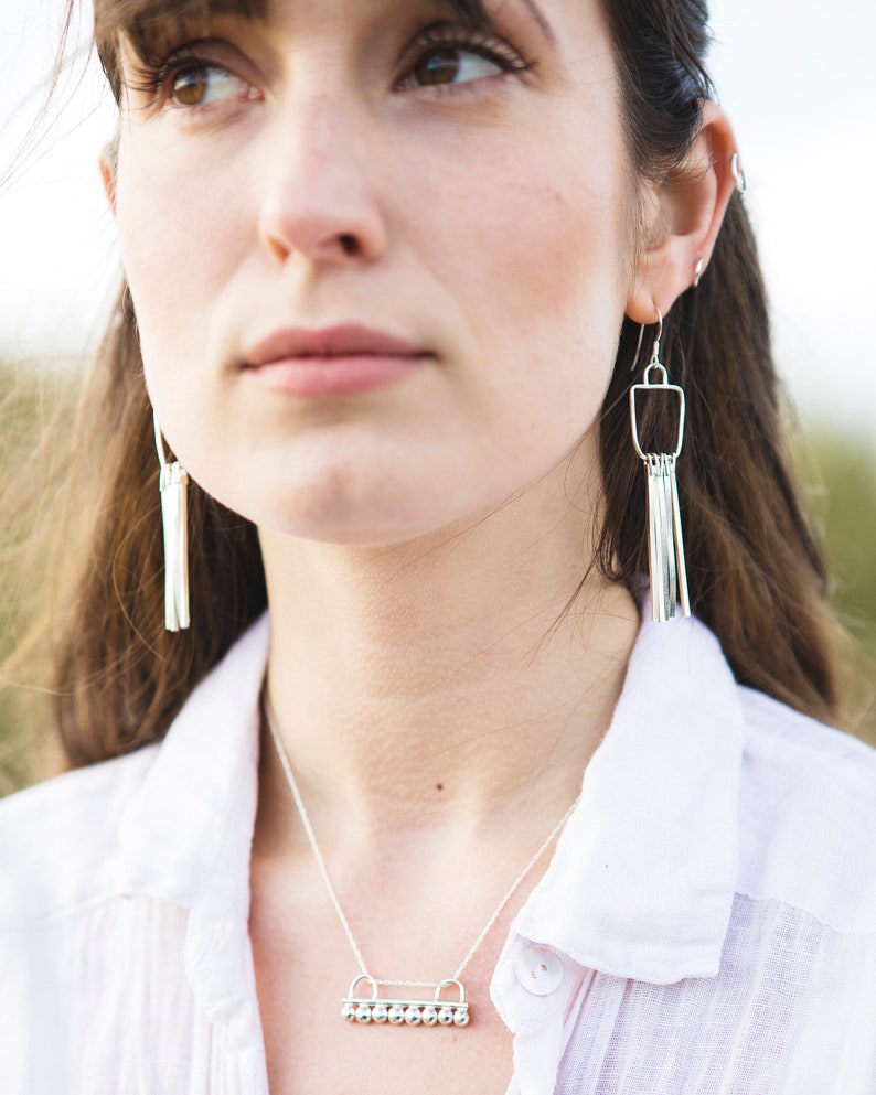 Sterling Silver Dotted Bar Necklace \\\\ Eco Silver