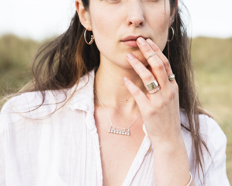 Sterling Silver Dotted Bar Necklace \\\\ Eco Silver