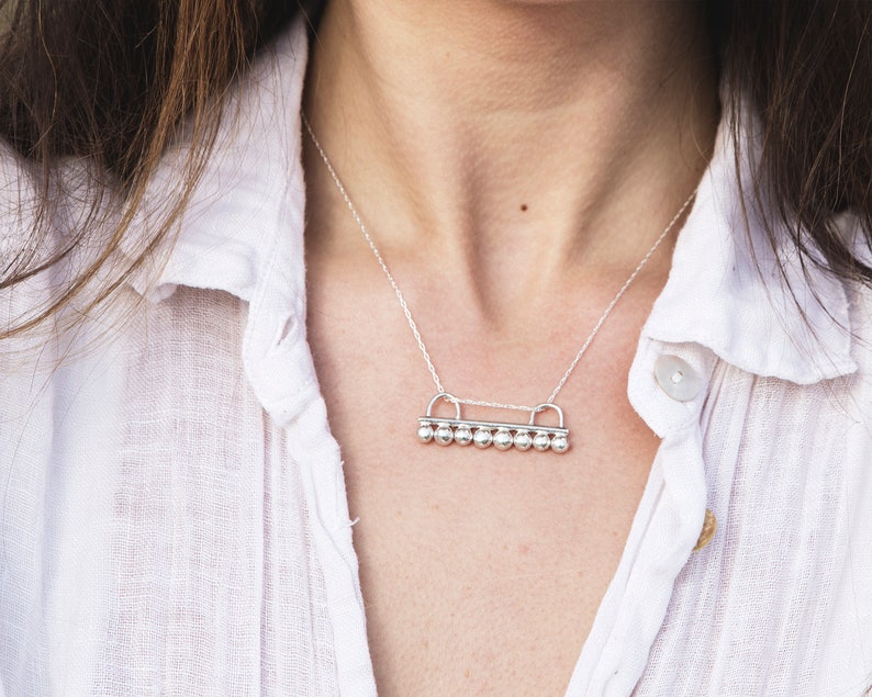 Sterling Silver Dotted Bar Necklace \\\\ Eco Silver