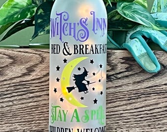 Halloween Home Decor/Wine Bottle Light with LED Fairy Lights/Fall Decor/Upcycled Wine Bottle/Unique Halloween Gift/Witch Broom