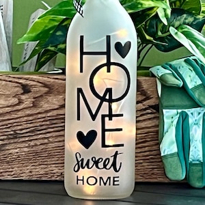 Home Sweet Home/LED Cork Light Wine Bottle Light/Decorated Bottle/Farmhouse Kitchen/Housewarming Gift/Gift for Mother/New Home Gift Unique