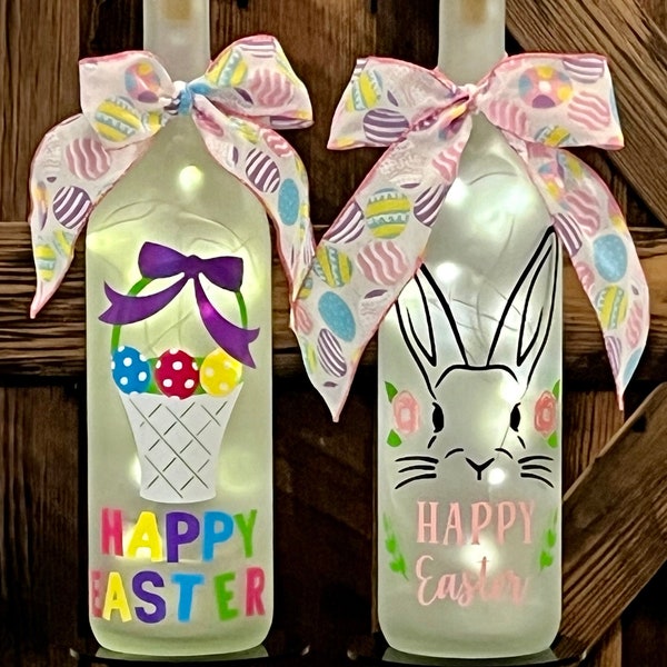 Easter Spring Decor/Happy Easter/LED Cork Light Wine Bottle Light/Hostess Gift/Easter Bunny/Wine Bottle Decor/Easter Eggs/Easter Basket