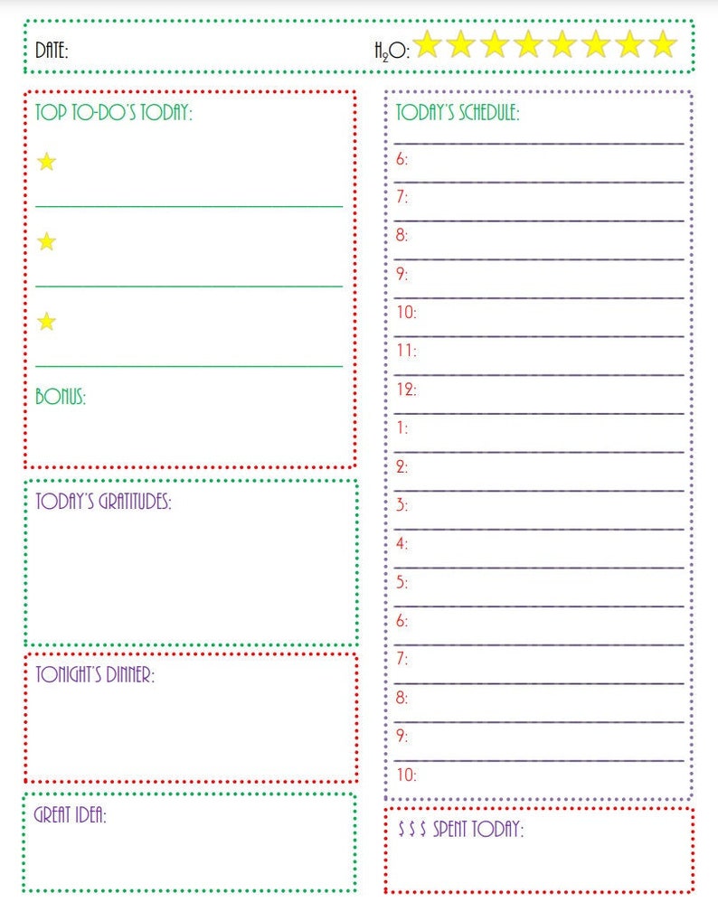 Planner Daily Page Printable Calendar for Instant Download Schedule ...