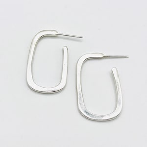 Handmade silver rectangle hoops.