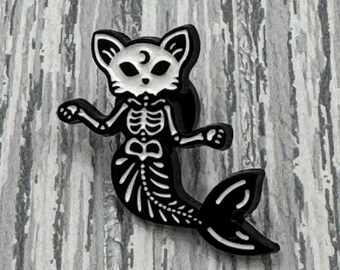 Cat Skeleton Enamel Pin: Gothic Witchcore Halloween Lapel Pin