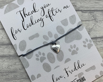 Pet sitter wish bracelet, paw string bracelet, personalised from the dog, personalised pet dog sitter card, cat sitter card, pet card
