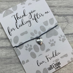 Pet sitter wish bracelet, paw string bracelet, personalised from the dog, personalised pet dog sitter card, cat sitter card, pet card image 1