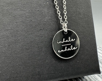 Inhale Exhale Silver Tone Necklace: Mental Health Christmas Gift