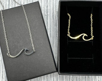 Wave Necklace, wave pendant, sea necklace, wave jewellery, wave symbolism, ocean pendant, surfer necklace, surfer pendant, gold wave