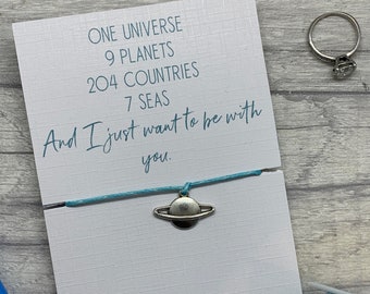 Long distance gift for him, valentines gift for her, best friend gift, planet charm, planet gift, long distance valentine valentine card