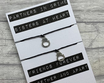 Partners in Crime Bracelet Set: Handcuff Charm Friendship Gift