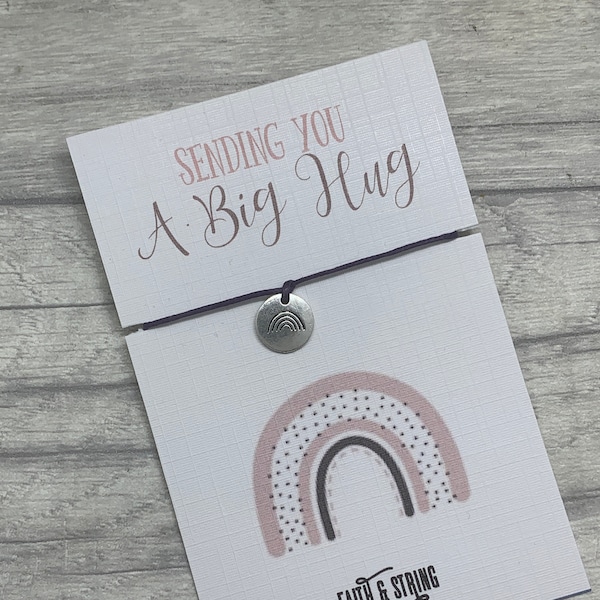 Big hug card, rainbow wish bracelet, rainbow charm bracelet, long distance card, social distance card, lockdown card.