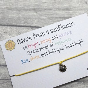 Cadeau tournesol, bracelet de l'amitié, souvenir tournesol, citation tournesol, cadeau