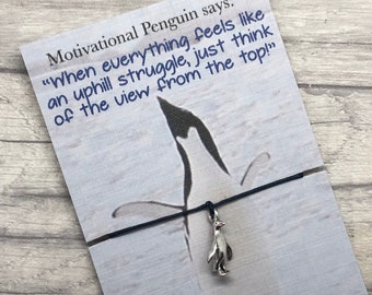 Penguin Wish Bracelet:  Silver Charm, Motivational Gift