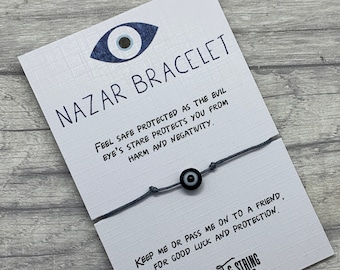 Nazar Wish Bracelet, Evil Eye Friendship Bracelet, Good Luck Card, Good Luck Travel Wishlet, Nazar Eye Talisman Gift