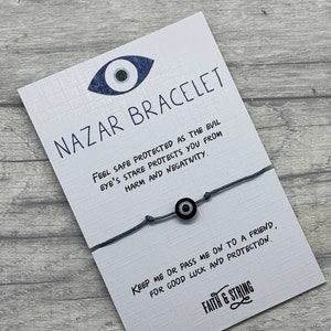 Bracelet de vœux Nazar, bracelet d'amitié mauvais œil, carte porte-bonheur, wishlet de voyage porte-bonheur, cadeau talisman œil de Nazar