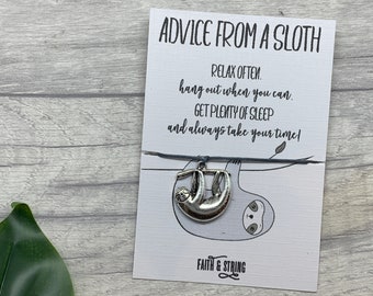 Sloth Friendship Bracelet:  Silver Charm, Sloth Advice Gift