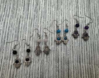 Edelstein Hamsa Hand Ohrringe - Rosenquarz, Türkis & Amethyst Schutzschmuck