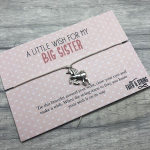 Big Sister Wish Bracelet:  Silver Unicorn Charm