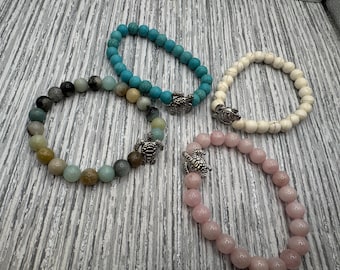 Meeresschildkröte Edelstein Armbänder - Beachy Perlen Stretch Armband (mehrere Farben)