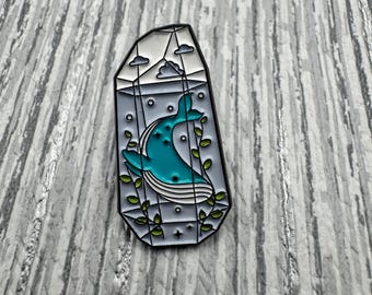 Whale in Crystal Enamel Pin: Kawaii Ocean Animal Badge