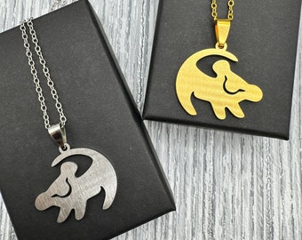 Lion Pendant Necklace: Silver or Gold Tone, 16" Chain