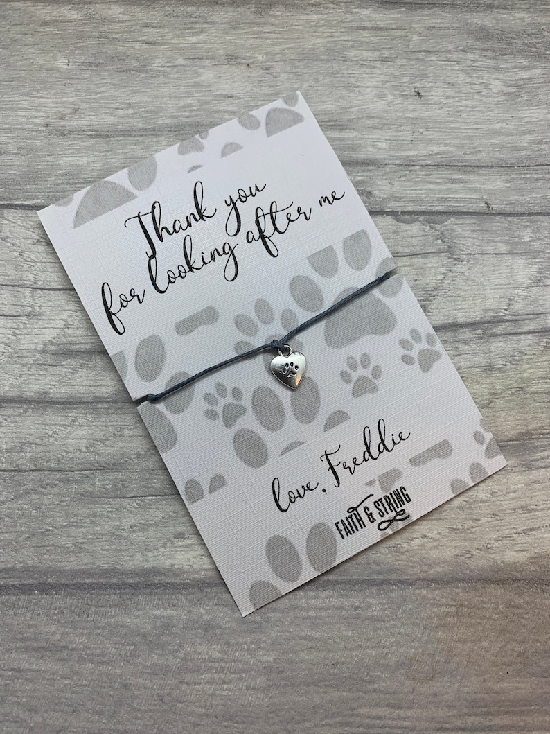 Pet sitter wish bracelet, paw string bracelet, personalised from the dog, personalised pet dog sitter card, cat sitter card, pet card image 1