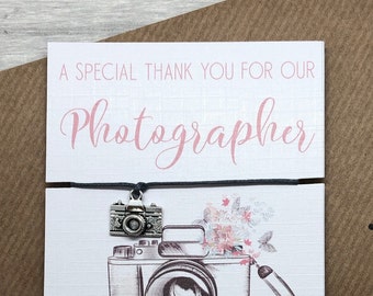 Photographer Thank You Gift: Camera Charm Bracelet, Personalized Card