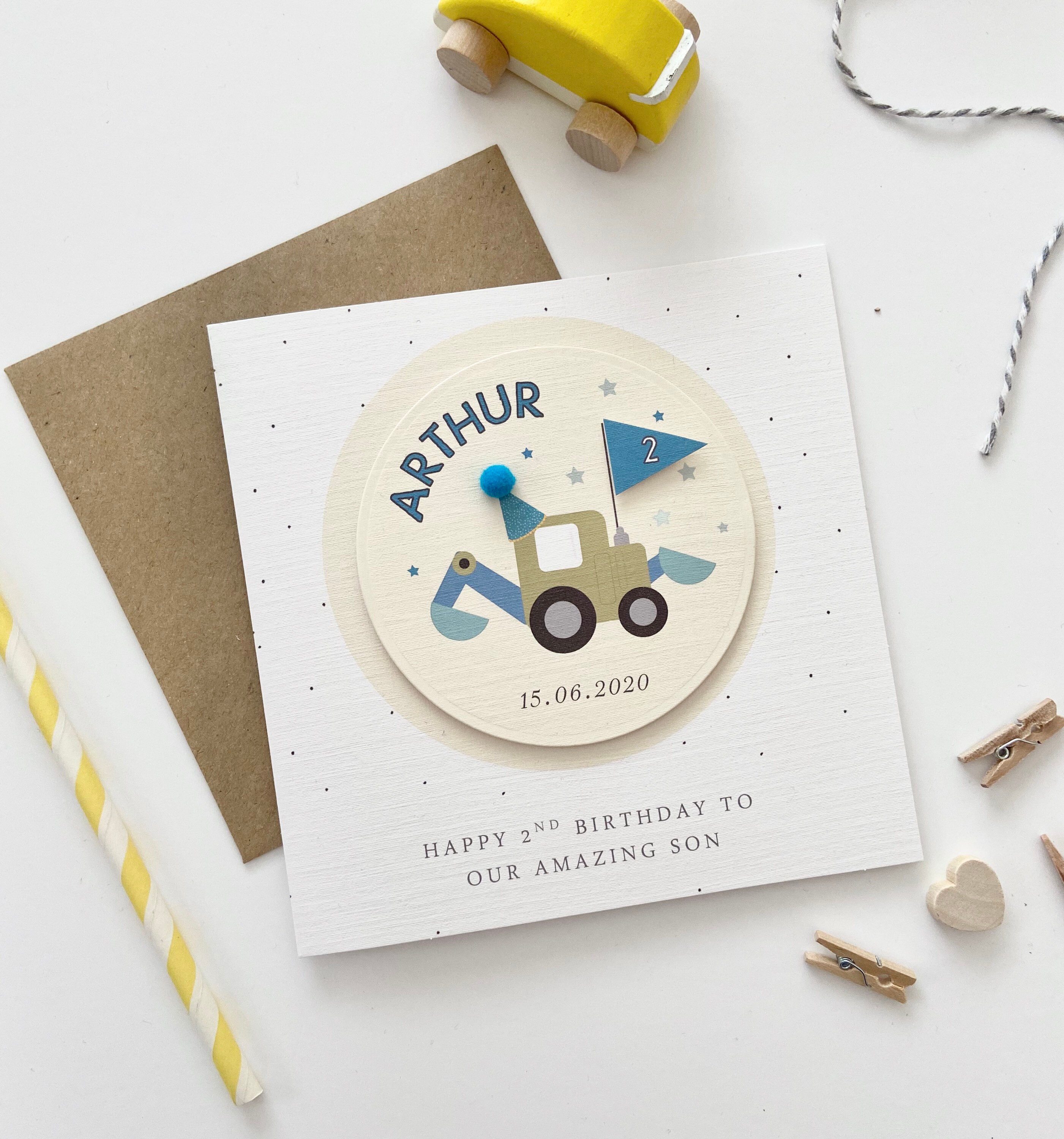 Personalised Digger Birthday Card - son, nephew, daughter, niece, gra…