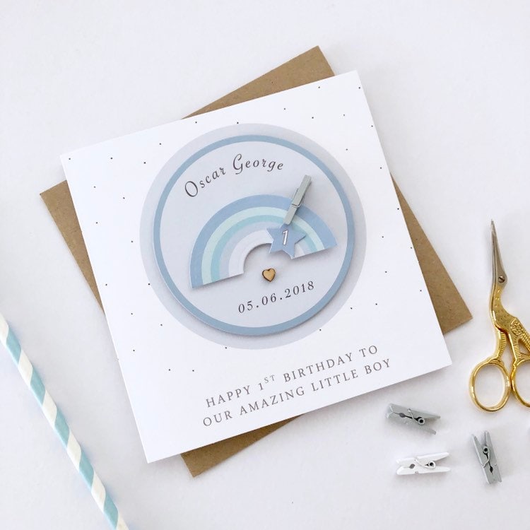Boy Rainbow Birthday Card - 1st Birthday Card