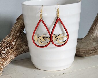 KC Chiefs Inspired Teardrop Earrings Red and Gold