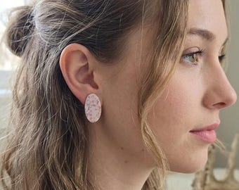 Delicate Cherry Blossom Oval Studs | Handmade Botanical Resin Earrings