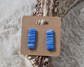 Kansas City Royals Inspired Blue Stripe Stud Earrings | Handmade Polymer Clay | KC Baseball Fan Jewelry