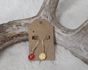 KC Chiefs Inspired Earrings Red and Yellow KC Charms on Gold Hooks Handmade Game Day Jewelry for Fan