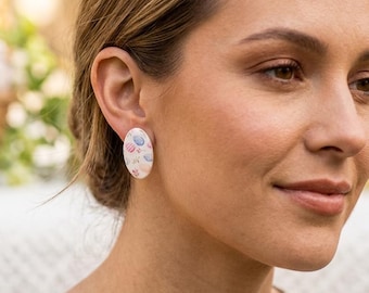 Pastel Watercolor Easter Egg Oval Stud Earrings