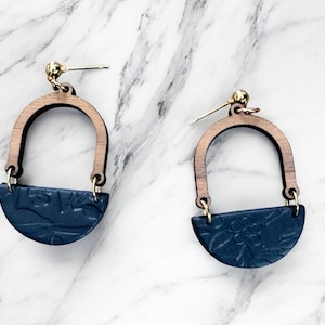 Navy Flower Textured Polymer Clay Earrings