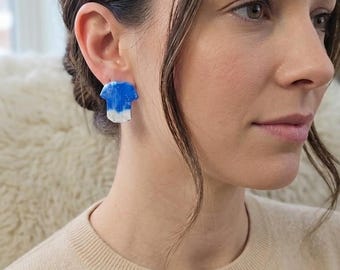 Handmade Kansas City Baseball Jersey Stud Earrings | Blue & White Polymer Clay Earrings | Sports Fan Jewelry | Game Day Accessories