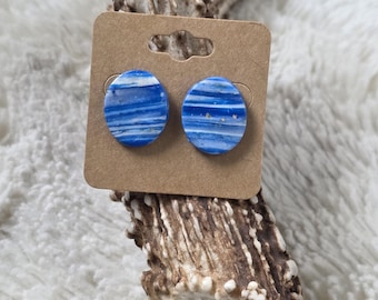 Kansas City Royals Inspired Blue Stud Earrings | Oval Clay Studs | KC Baseball Colors | Handmade Game Day Jewelry